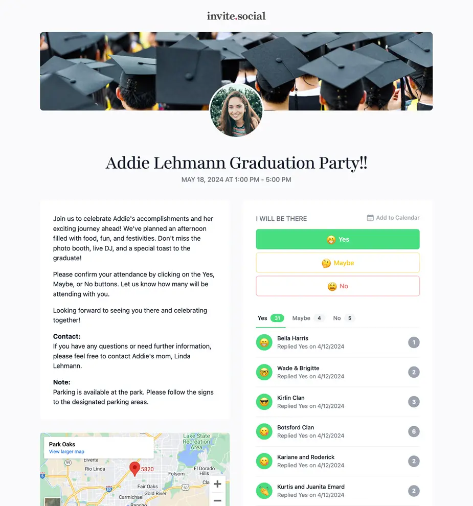 Graduation Party RSVPs Example Invite Screenshot